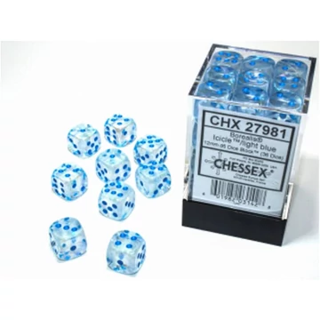 Dobókocka - Chessex Borealis d6 (12 mm) kockablokk Icicle/light blue Luminary (36 db-os szett)
