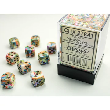 Dobókocka - Chessex Festive d6 (12 mm) kockablokk Vibrant/brown (36 db-os szett)