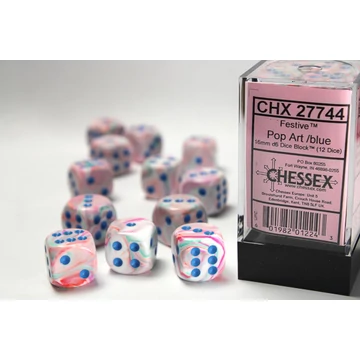 Dobókocka - Chessex d6 (16 mm) kockablokk Festive Pop Art/blue (12 db-os szett)