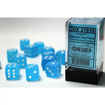 Dobókocka - Chessex d6 (16 mm) kockablokk Frosted Caribbean (12 db-os szett)