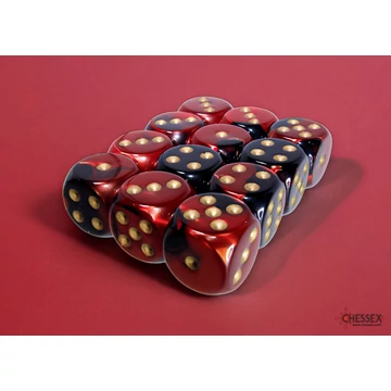Dobókocka - Chessex Gemini d6 (16 mm) kockablokk Black-Red w/gold (12 db-os szett)