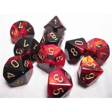 Dobókocka - Chessex Gemini Black-Red/gold 10 db-os d10 szett