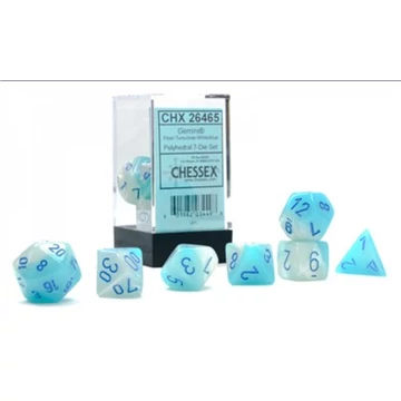 Dobókocka - Chessex Gemini Pearl Turquoise-White/blue (7 db-os szett)
