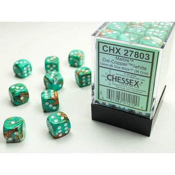 Dobókocka - Chessex Marble d6 (12 mm) kockablokk Oxi-Copper/white (36 db-os szett)