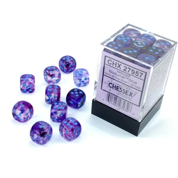 Dobókocka - Chessex Nebula d6 (12 mm) kockablokk Nocturnal/blue (36 db-os szett)