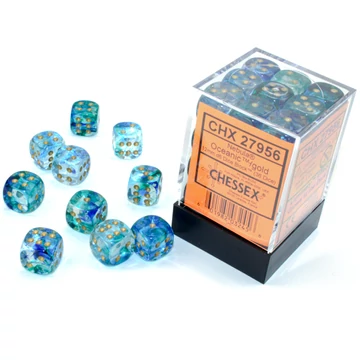Dobókocka - Chessex Nebula TM d6 (12 mm) kockablokk Oceanic/gold Luminary (36 db-os szett)
