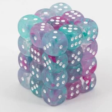 Dobókocka - Chessex Nebula d6 (12 mm) kockablokk Wisteria/white (36 db-os szett)