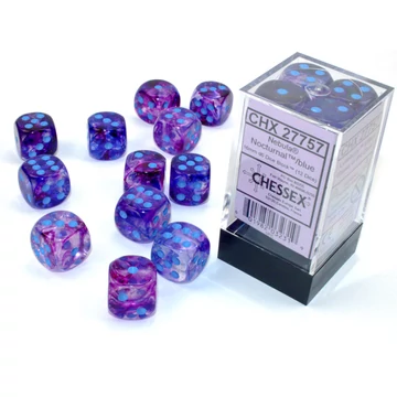 Dobókocka - Chessex d6 (16 mm) kockablokk Nebula Nocturnal/Blue (12 db-os szett)