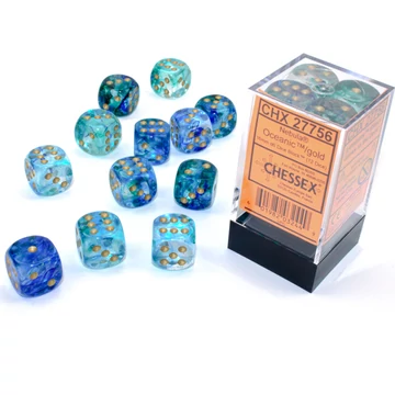 Dobókocka - Chessex d6 (16 mm) kockablokk Nebula Oceanic/Gold (12 db-os szett)