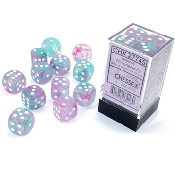 Dobókocka - Chessex d6 (16 mm) kockablokk Nebula Wisteria/White (12 db-os szett)