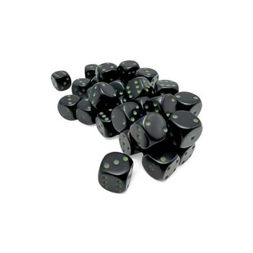 Dobókocka - Chessex Opaque d6 (12 mm) kockablokk Black/green (36 db-os szett)