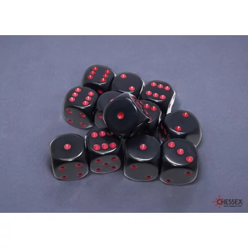 Dobókocka - Chessex Opaque d6 (16 mm) kockablokk Black/red (12 db-os szett)