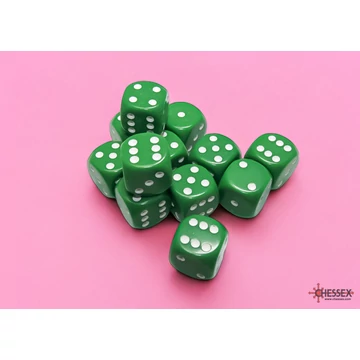 Dobókocka - Chessex Opaque d6 (16 mm) kockablokk Green/white (12 db-os szett)
