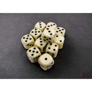 Dobókocka - Chessex Opaque d6 (16 mm) kockablokk Ivory/black (12 db-os szett)