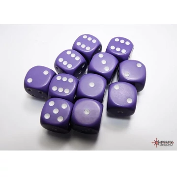 Dobókocka - Chessex Opaque d6 (16 mm) kockablokk Purple w/white (12 db-os szett)