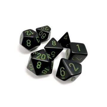 Dobókocka - Chessex Opaque Black/green (7 db-os szett)