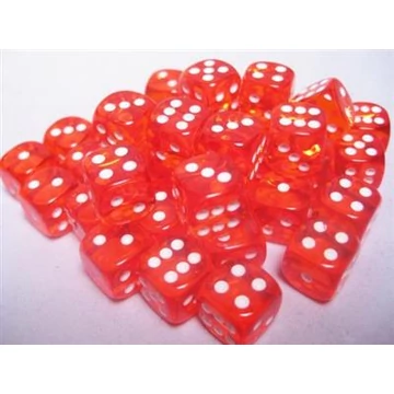 Dobókocka - Chessex Translucent d6 (12 mm) kockablokk Orange/white (36 db-os szett)