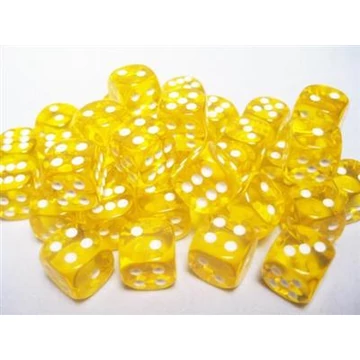Dobókocka - Chessex Translucent d6 (12 mm) kockablokk Yellow/white (36 db-os szett)