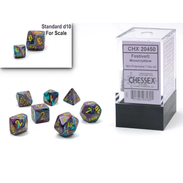 Dobókocka - Chessex - Festive® Mini-Polyhedral Mosaic/yellow (7 db-os szett)