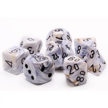 Dobókocka - Chessex - Lab Dice 8 - Marble Calcite/black (7 db-os szett + bónusz d6 kocka)