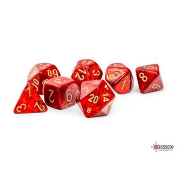 Dobókocka - Chessex - Mega-Polyhedral Scarab Scarlet/gold 7-Die Set (7 db-os szett)