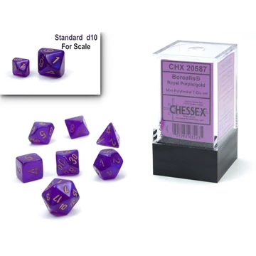 Dobókocka - Chessex - Borealis Mini-Polyhedral Royal Purple/gold 7-Die Set (7 db-os szett)