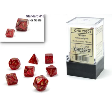 Dobókocka - Chessex - Glitter Mini-Polyhedral Ruby/gold 7-Die Set (7 db-os szett)