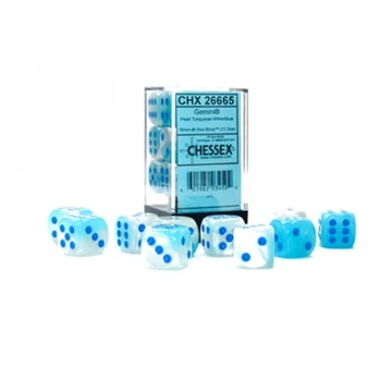 Gemini Pearl d6 (16 mm) kockablokk Turquoise-White Blue Luminary (12 db-os szett)