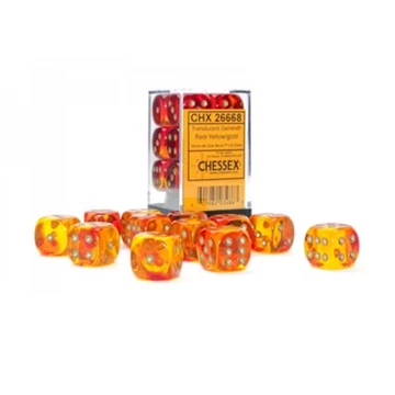 Gemini Translucent d6 (16 mm) kockablokk Red-Yellow Gold (12 db-os szett)