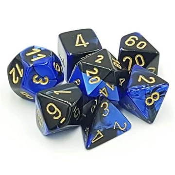 Dobókocka - Chessex Gemini Black-Blue w/gold (7 db-os szett)