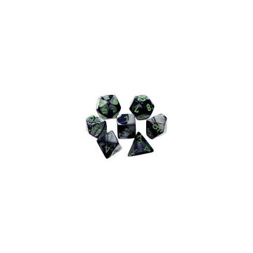 Dobókocka - Chessex Gemini Black-Grey w/green (7 db-os szett)