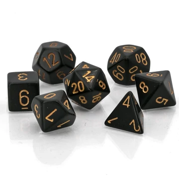 Dobókocka - Chessex Opaque Black w/gold (7 db-os szett)