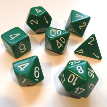 Dobókocka - Chessex Opaque Green w/white (7 db-os szett)