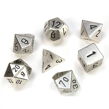 Dobókocka - Chessex Specialty Dice Sets - Solid Metal Silver Colour (7 db-os szett)