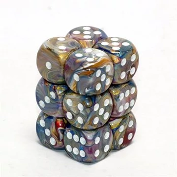 Dobókocka - Chessex d6 (16 mm) kockablokk Festive Carousel w/white (12 db-os szett)