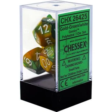 Dobókocka - Chessex Gemini Gold-Green w/white (7 db-os szett)