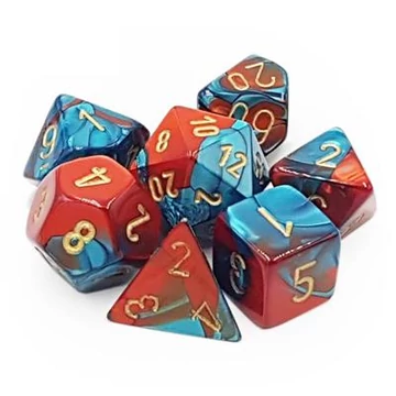 Dobókocka - Chessex Gemini Red-Teal w/gold (7 db-os szett)