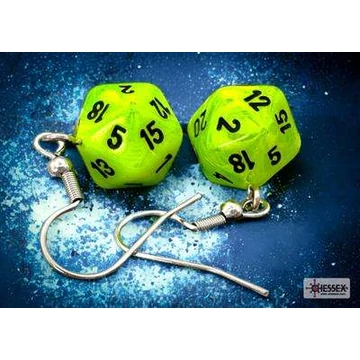 Hook Earrings Vortex Bright Green Mini-Poly d20 Pair