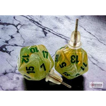 Stud Earrings Marble Green Mini-Poly d20 Pair