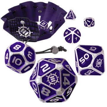 ENHANCE - Collector's Edition Purple - 7 db-os fém dobókocka szett 2 az 1-ben kockazsák-dobótálcával