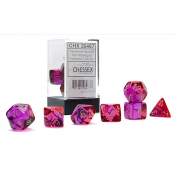 Dobókocka - Chessex Gemini Translucent Red-Violet/gold (7 db-os szett)