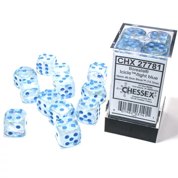 Chessex Borealis d6 (16 mm) kockablok Icicle light blue Luminary
