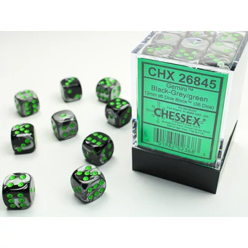 Chessex Gemini d6 (12 mm) kockablokk Black-Grey green