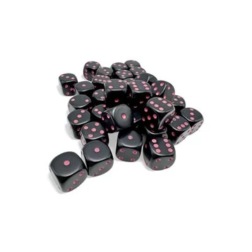 Dobókocka - Chessex d6 (12 mm) kockablokk Opaque Black/pink (36 db-os szett)