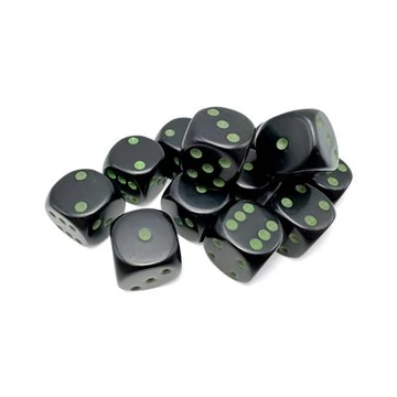 Dobókocka - Chessex Opaque d6 (16 mm) kockablokk Black/green (12 db-os szett)