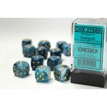 Chessex d6 (16 mm) kockablokk Phantom Teal gold