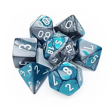 Dobókocka - Chessex Gemini Steel-Teal w/white (7 db-os szett)