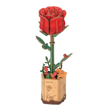 Rowood 3D fa puzzle virág - Vörös Rózsa