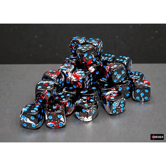 Dobókocka - Chessex Brush Dark Side/blue d6 (12 mm) (36 db-os szett)