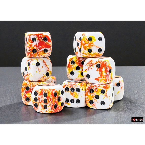 Dobókocka - Chessex Brush Sunrise/black d6 (16 mm) (12 db-os szett)